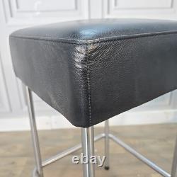 Pair IKEA Julius Bar Stools Chrome Frame Black Vinyl Seat Retro Vintage Kitchen