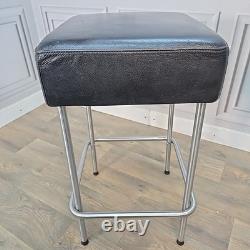 Pair IKEA Julius Bar Stools Chrome Frame Black Vinyl Seat Retro Vintage Kitchen