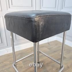 Pair IKEA Julius Bar Stools Chrome Frame Black Vinyl Seat Retro Vintage Kitchen