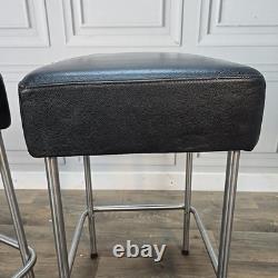 Pair IKEA Julius Bar Stools Chrome Frame Black Vinyl Seat Retro Vintage Kitchen