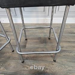 Pair IKEA Julius Bar Stools Chrome Frame Black Vinyl Seat Retro Vintage Kitchen