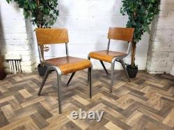 Pair Of Vintage Esavian Alloy Metal & Ply Stacking Dining Chairs James Leonard