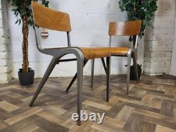 Pair Of Vintage Esavian Alloy Metal & Ply Stacking Dining Chairs James Leonard