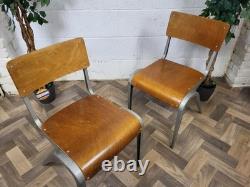 Pair Of Vintage Esavian Alloy Metal & Ply Stacking Dining Chairs James Leonard