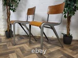 Pair Of Vintage Esavian Alloy Metal & Ply Stacking Dining Chairs James Leonard