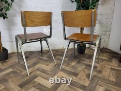 Pair Of Vintage Esavian Alloy Metal & Ply Stacking Dining Chairs James Leonard