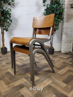 Pair Of Vintage Esavian Alloy Metal & Ply Stacking Dining Chairs James Leonard