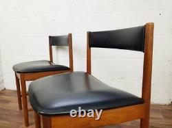 Pair Of Vintage McIntosh Dining Chairs Teak & Black Vinyl 9533 Mid-Century Retro