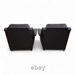 Pair Vintage Retro Armchairs Black Button Back Club Lounge Chairs Mid Century