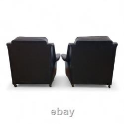 Pair Vintage Retro Armchairs Black Button Back Club Lounge Chairs Mid Century