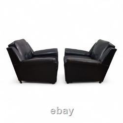 Pair Vintage Retro Armchairs Black Button Back Club Lounge Chairs Mid Century