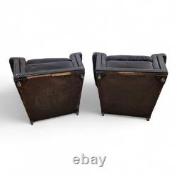 Pair Vintage Retro Armchairs Black Button Back Club Lounge Chairs Mid Century