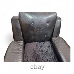 Pair Vintage Retro Armchairs Black Button Back Club Lounge Chairs Mid Century