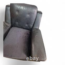 Pair Vintage Retro Armchairs Black Button Back Club Lounge Chairs Mid Century