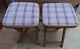 Pair Vintage Retro Folding Wooden Kitchen Stools Padded Fabric Top Good Cond