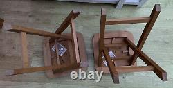 Pair Vintage Retro Folding Wooden Kitchen Stools Padded Fabric Top Good Cond