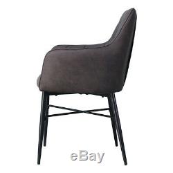 Pair of Retro Faux Leather Dining Chairs Armchairs Kitchen Office Chair Grey