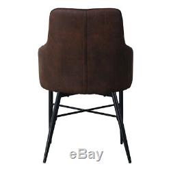 Pair of Retro Faux Leather Dining Chairs Brown Armchairs Kitchen Office Chair