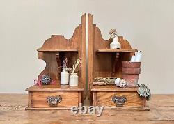 Pair of Wall Cabinets, Hanging Pine Shelf, Old Bedside Cabinets, Vintage Decor