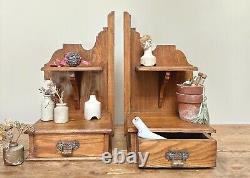 Pair of Wall Cabinets, Hanging Pine Shelf, Old Bedside Cabinets, Vintage Decor