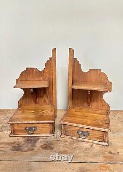 Pair of Wall Cabinets, Hanging Pine Shelf, Old Bedside Cabinets, Vintage Decor