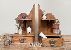 Pair of Wall Cabinets, Hanging Pine Shelf, Old Bedside Cabinets, Vintage Decor