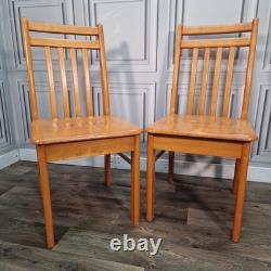 Pair x2 Vintage Solid Beech Wood Retro Kitchen Chairs Country Upcycle