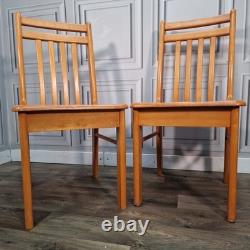 Pair x2 Vintage Solid Beech Wood Retro Kitchen Chairs Country Upcycle