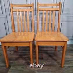 Pair x2 Vintage Solid Beech Wood Retro Kitchen Chairs Country Upcycle