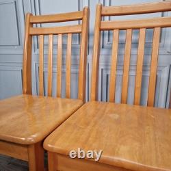 Pair x2 Vintage Solid Beech Wood Retro Kitchen Chairs Country Upcycle