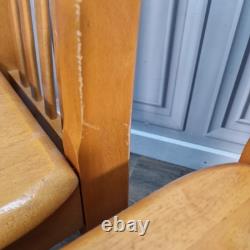 Pair x2 Vintage Solid Beech Wood Retro Kitchen Chairs Country Upcycle