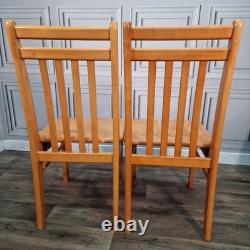 Pair x2 Vintage Solid Beech Wood Retro Kitchen Chairs Country Upcycle