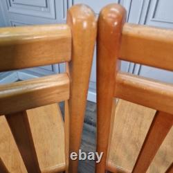 Pair x2 Vintage Solid Beech Wood Retro Kitchen Chairs Country Upcycle