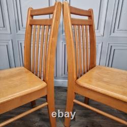 Pair x2 Vintage Solid Beech Wood Retro Kitchen Chairs Country Upcycle