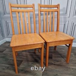 Pair x2 Vintage Solid Beech Wood Retro Kitchen Chairs Country Upcycle