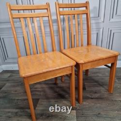 Pair x2 Vintage Solid Beech Wood Retro Kitchen Chairs Country Upcycle