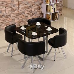 Panana Black Glass Dining Table And 4 PU Leather Chairs Home Furniture Kitchen