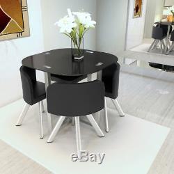 Panana Black Glass Dining Table And 4 PU Leather Chairs Home Furniture Kitchen