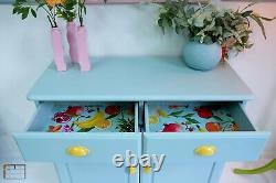 Pastel Teal 1970s retro Kitchen Sideboard, Vintage pine cupboard, Dopamine Decor