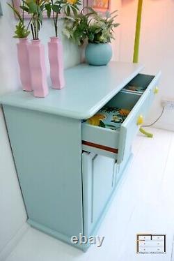 Pastel Teal 1970s retro Kitchen Sideboard, Vintage pine cupboard, Dopamine Decor