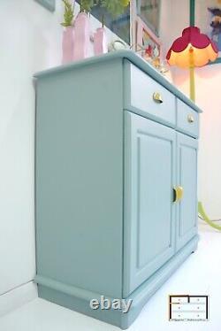 Pastel Teal 1970s retro Kitchen Sideboard, Vintage pine cupboard, Dopamine Decor