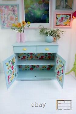 Pastel Teal 1970s retro Kitchen Sideboard, Vintage pine cupboard, Dopamine Decor