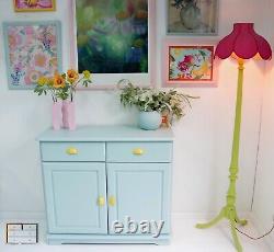 Pastel Teal 1970s retro Kitchen Sideboard, Vintage pine cupboard, Dopamine Decor