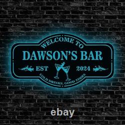 Personalized Metal LED Bar Sign Home Bar, Cabin, Outdoor Kitchen & Man Cave
