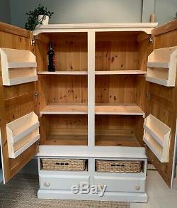 Pine Painted Storage Larder Kitchen Cupboard with Spice Racks & Baskets
