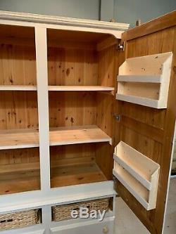 Pine Painted Storage Larder Kitchen Cupboard with Spice Racks & Baskets
