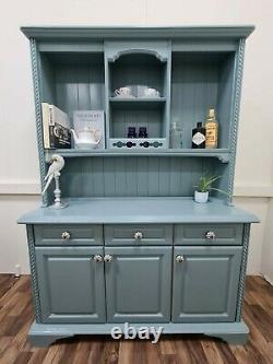 Pine vintage kitchen farmhouse blue dresser cabinet storage shelf sideboard