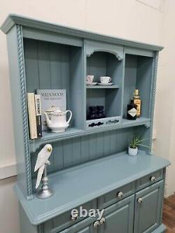 Pine vintage kitchen farmhouse blue dresser cabinet storage shelf sideboard