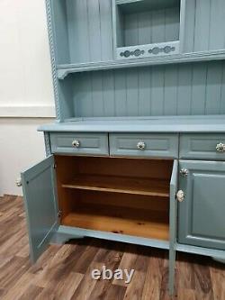 Pine vintage kitchen farmhouse blue dresser cabinet storage shelf sideboard