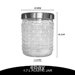 Plastic Storage Jars Silver Lid Screw Top Clear Food Containers Pots Canisters